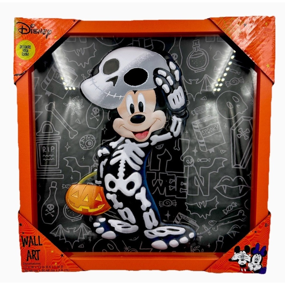 Disney Mickey Mouse Picture Frame In Skeleton Costume Not So Scary Halloween Art